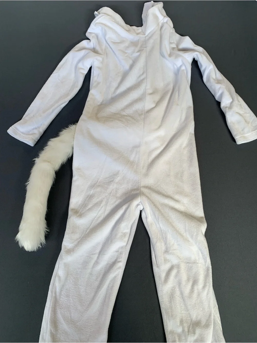 Kids White Cat Costume Jumpsuit with Paw Gloves Tail Hood and Shoe Covers Size M